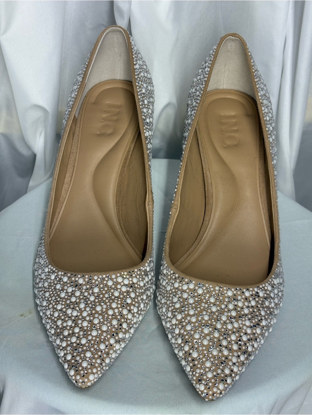 🆕INC International Concepts Beige Pearl & Rhinestone Pointed-Toe Pumps 9M